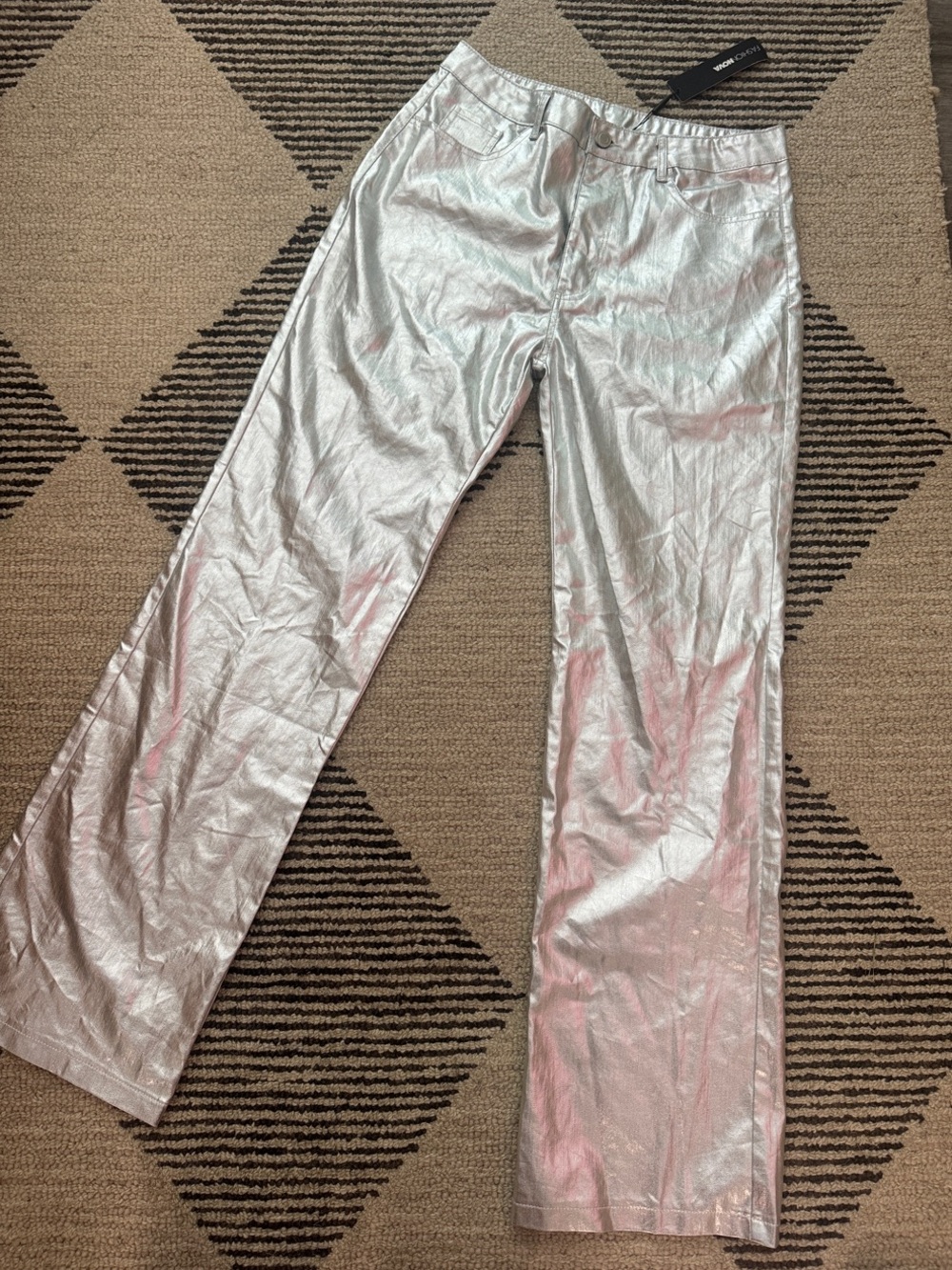Fashion Nova Silver Metallic Waistband Pants